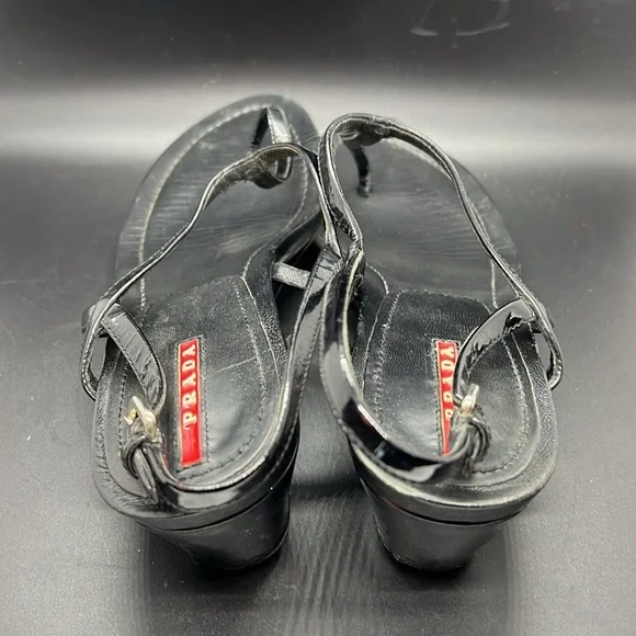 Prada Sport Black Patent Leather T-Strap Sandals size 8.5 - Picture 4 of 16